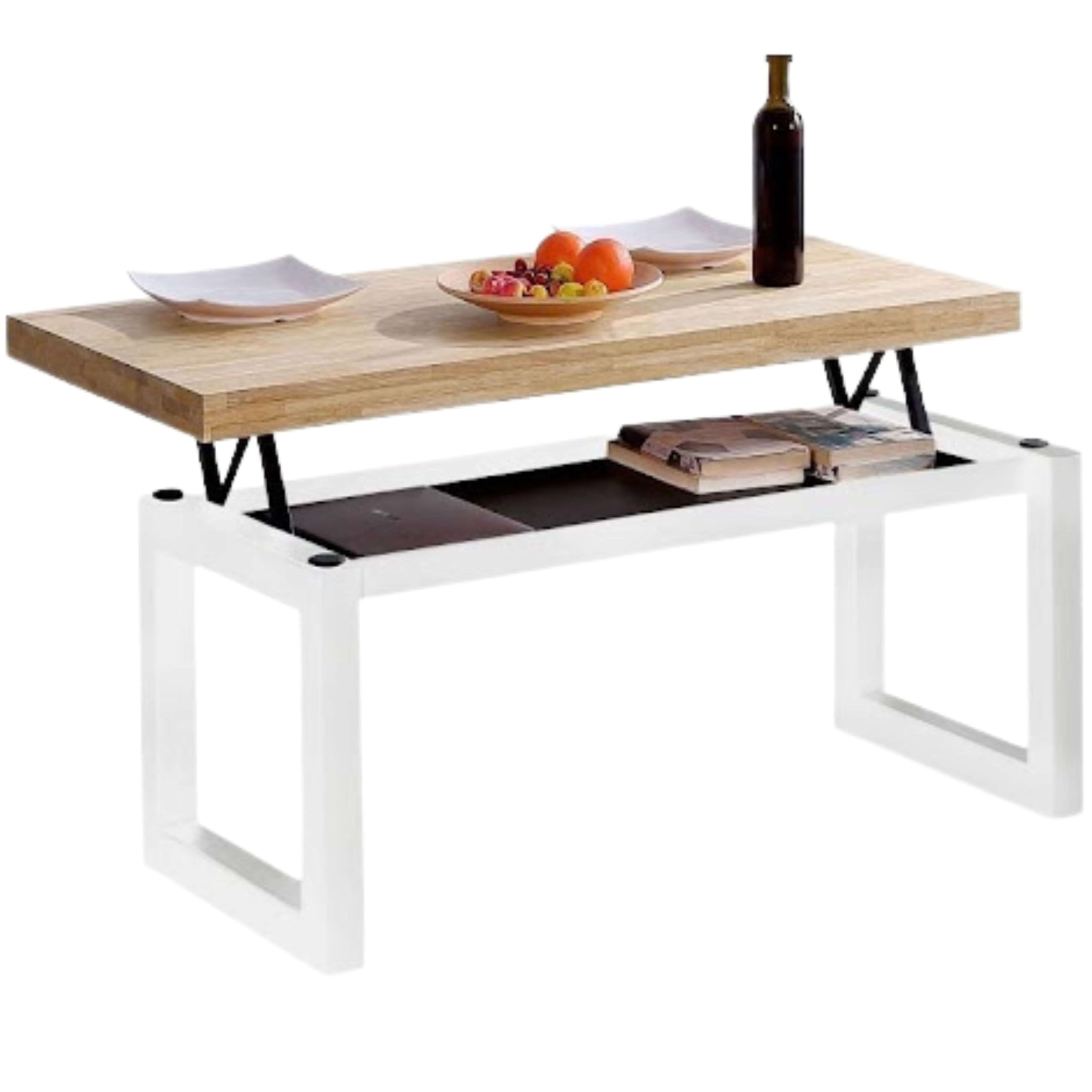 Miroytengo Mesa Centro Elevable Street Nórdico Roble Nordish Y Blanco 120x48x60cm Comedor