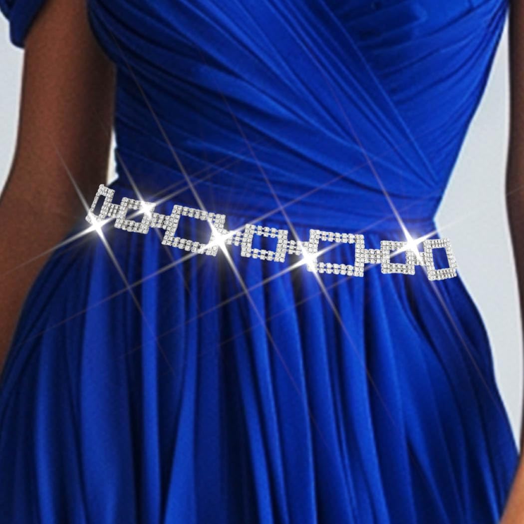 Silver Rhinestone Belts Sparkly Dress Belt Chain Fashion Bling Waist Accessories for Women