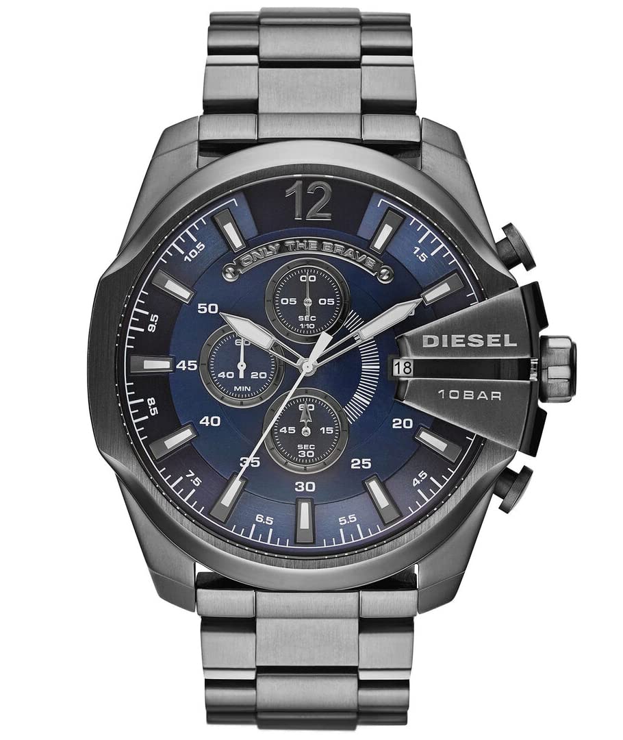 Diesel Reloj Mega Chief para Hombre, Movimiento cronógrafo, Caja de Acero Inoxidable de 51 mm con Pulsera de Acero Inoxidable, DZ4329 & Reloj para Hombre Mega Chief, Movimiento cronógrafo, DZ4318