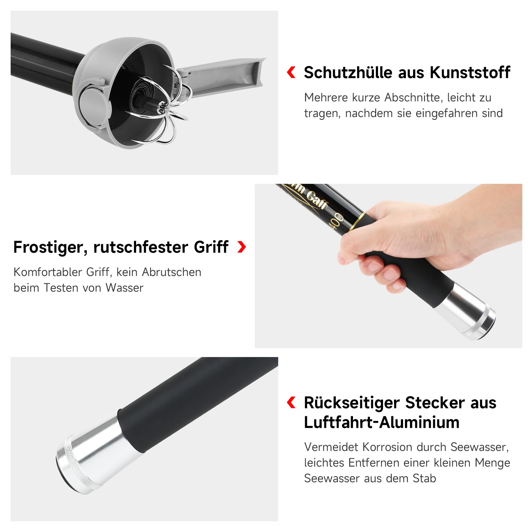 KOMCLUB Fisch-Gaff-Haken, Werkzeugzubehör, robuster Gaff, Eisfischer-Gaff, Squid Teleskop-Gaff für Offshore Bootfahren Felsen Angeln