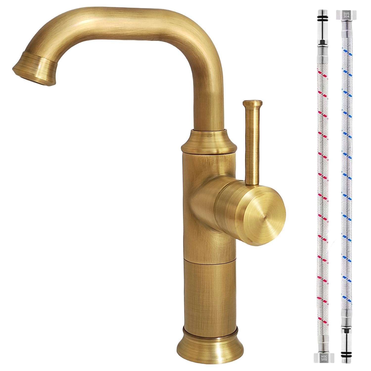 Rubinetto Alto Bagno Lavabo Ottone Antico | Retrò miscelatore monocomando, girevole a 360°, acqua calda e fredda, cartuccia ceramica, G3/8, per lavello bagno