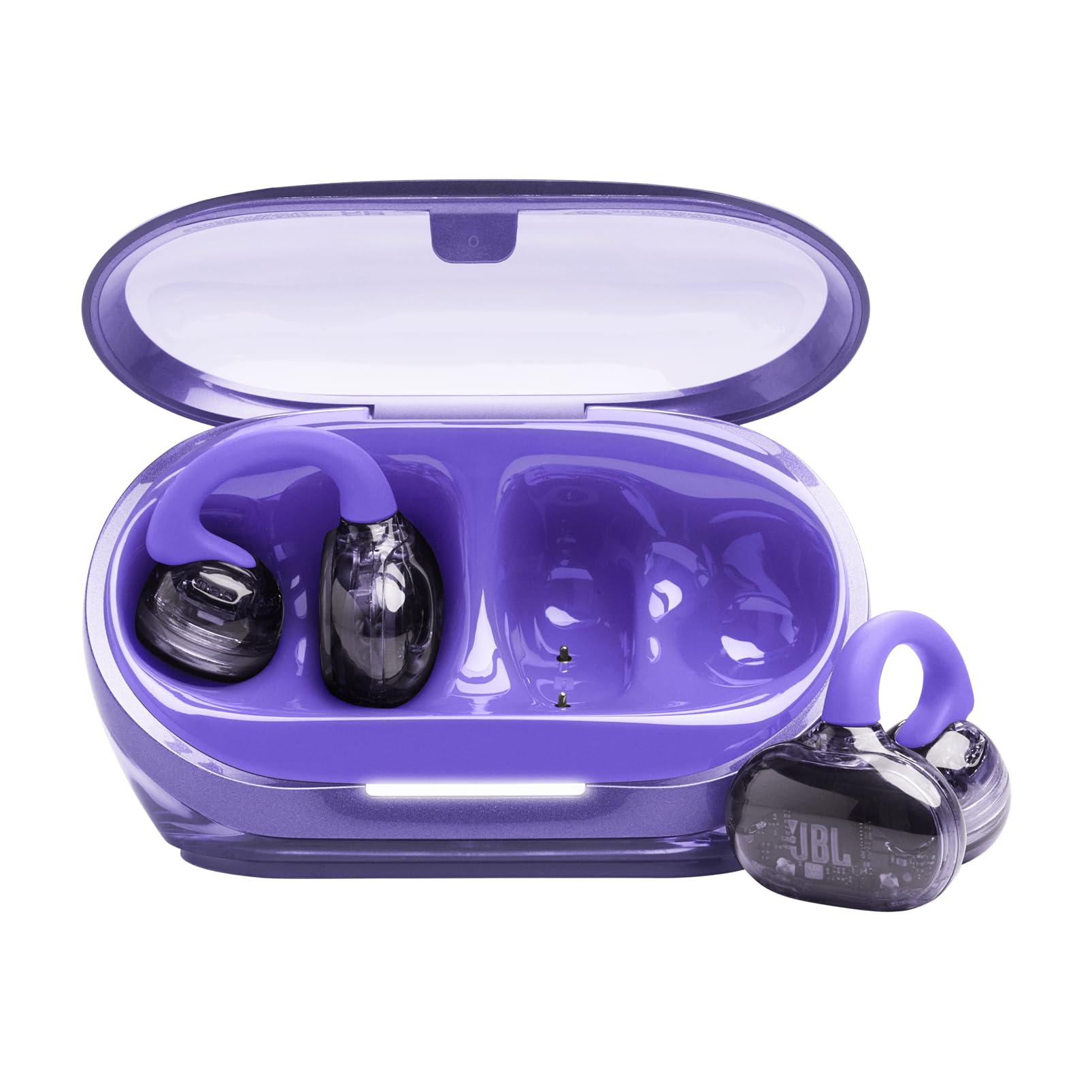 JBL Soundgear Clips True Wireless Open-Ear-Kopfhörer, SonicArc Design, bis zu 32 Stunden Spielzeit, 4 Beamforming-Mikrofone, IP54 Wasser- und staubgeschützt, JBL OpenSound-Technologie, Ghost Purple
