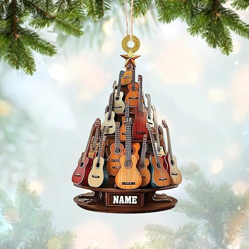 Miniatura 3 de Adorno personalizado de guitarra 2025, adorno de Navidad de guitarra acústica con nombre, regalo para guitarristas y amantes de la música, recuerdo