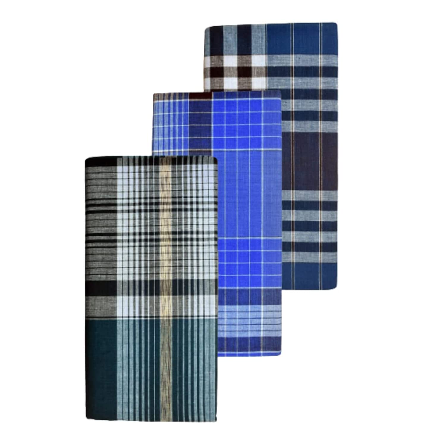 blue leaf Men's Cotton Multi Color Lungis (Set of 3)-picture-20