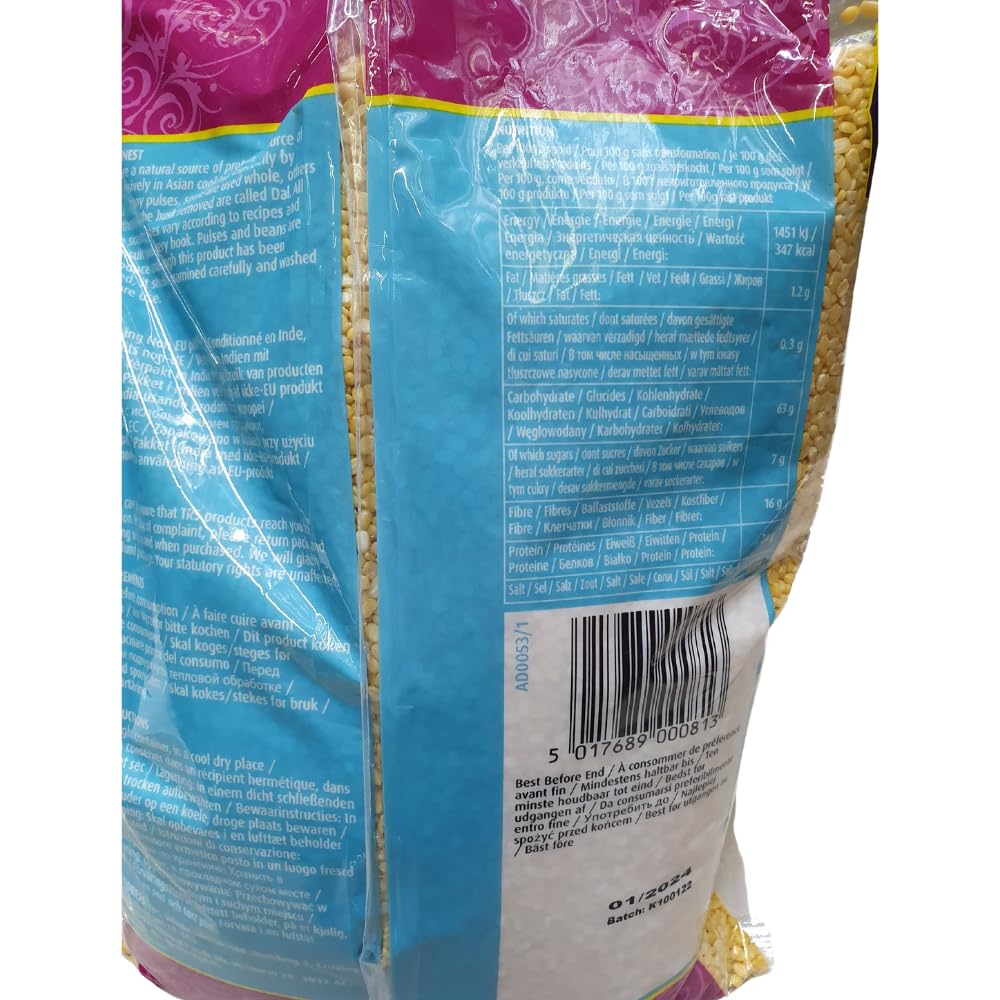 TRS Mung Dal 2 kg - Lentejas Amarillas Partidas y Peladas, Legumbres del Sur de Asia