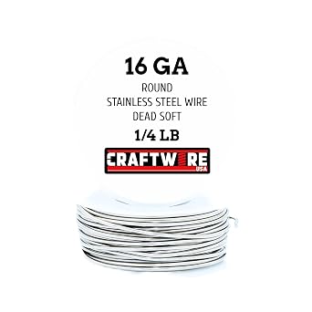 Solid Bare Stainless Steel Wire Round Selection, Dead Soft, 1/4 LB, 16 Gauge