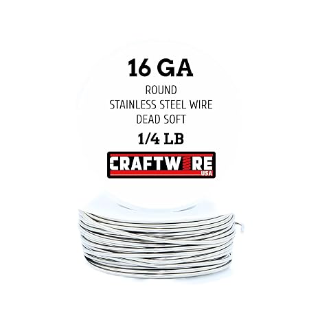 Solid Bare Stainless Steel Wire Round Selection, Dead Soft, 1/4 LB, 16 Gauge