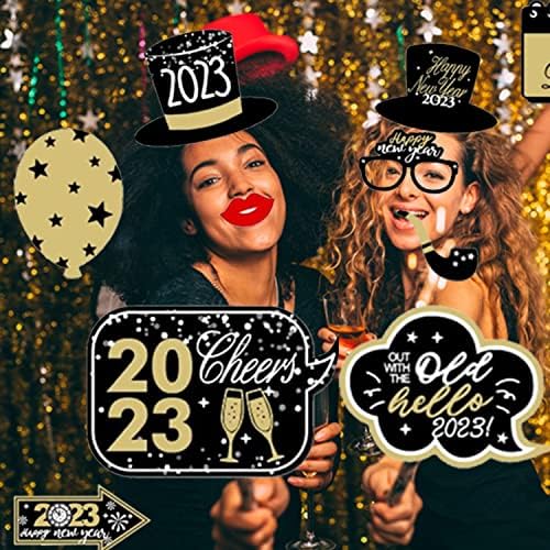 2023 New Year Photo Props 35 Pcs New Year's Eve Party Decorations Christmas Glittering Cheers Photobooth Prop
