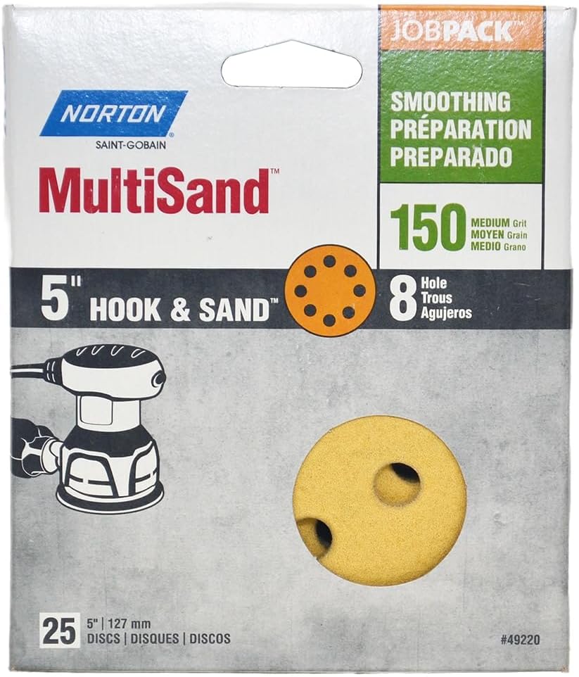 MultiSand Hook and Loop Sanding Discs, Orbital Sander Sandpaper for Wood, Metal and Fiberglass, 120 Grit Sand Paper, 5 Inch Sanding Discs Hook and Loop, Pack of 25
