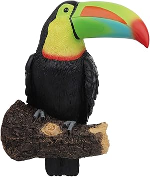 Realistic Toucan on Stump Lifelike Bird Sculptures Statues Tropical Animal Resin Figurine Tree Face Peeker for Patio Yard Hanging Ornaments Decor