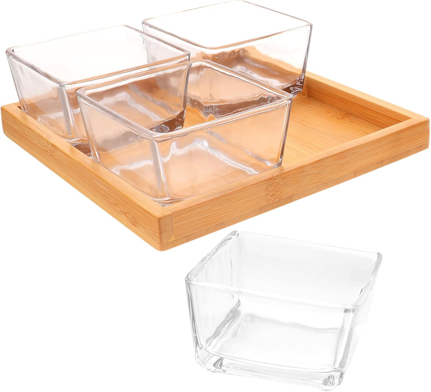 Glass Snack Dish with 4 Compartments and Serving Tray, Divided Fruit and Dried Fruit Plate for Party and Food Display