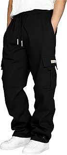 Mens Cargo Sweatpants Drawstring Casual Hiking Pants Joggers Athletic Trousers Cotton Loose Straight Pants for Men