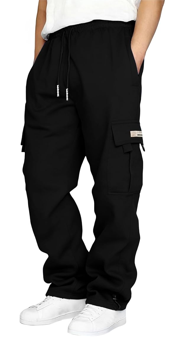 HUNGSON Mens Cargo Sweatpants Drawstring Casual Hiking Pants Joggers Athletic Trousers Cotton Loose Straight Pants for Men