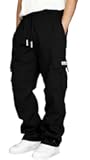 HUNGSON Mens Cargo Sweatpants Drawstring Casual Hiking Pants Joggers Athletic Trousers Cotton Loose Straight Pants for Men