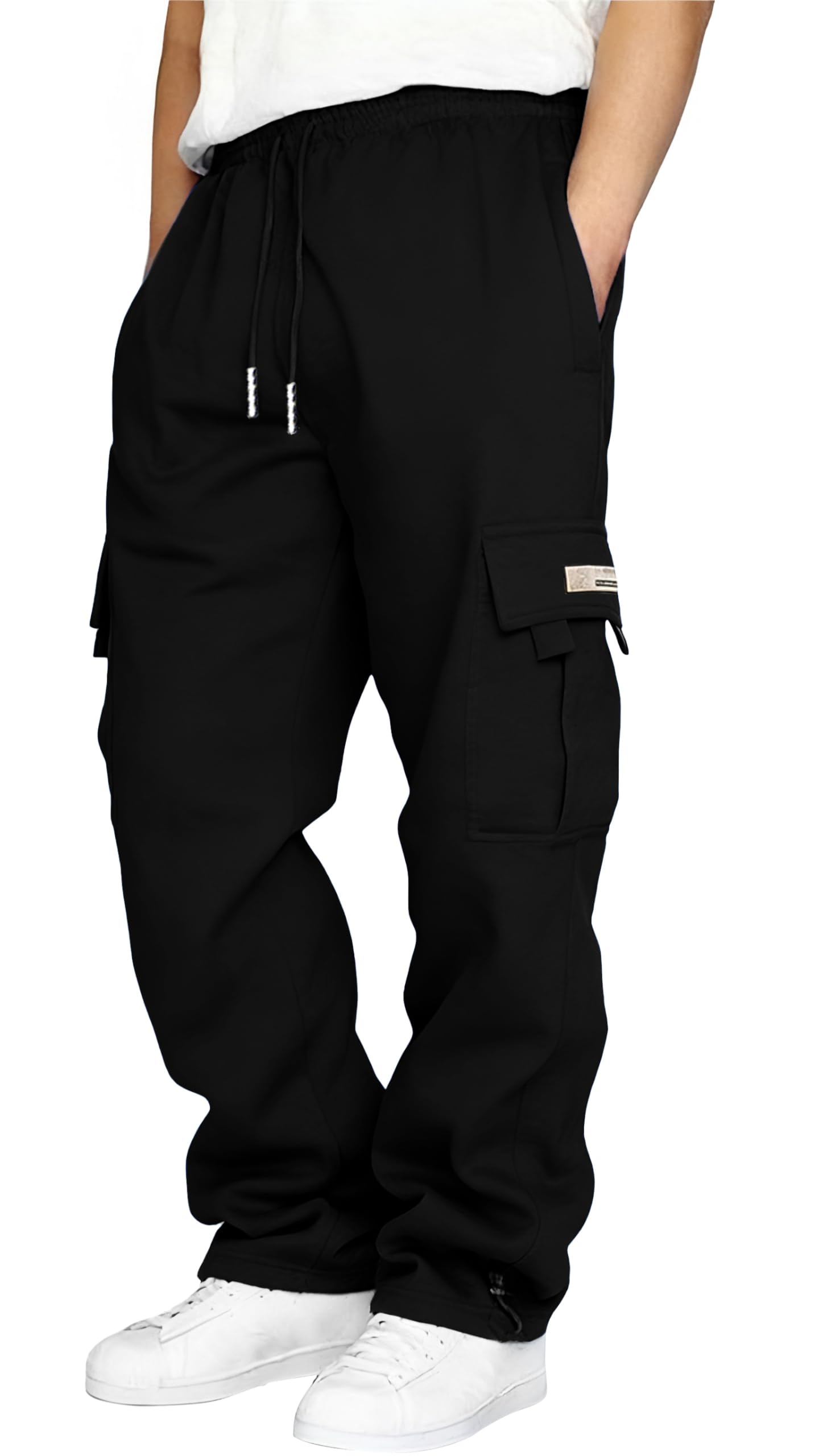 HUNGSON Mens Cargo Sweatpants Drawstring Casual Hiking Pants Joggers Athletic Trousers Cotton Loose Straight Pants for Men