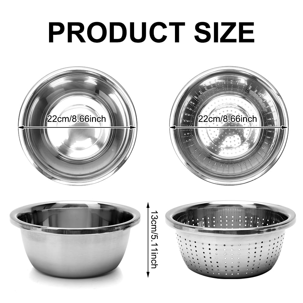 Colino per pasta in acciaio inox, colino cucina, colino per verdure, set di colino in acciaio inox, 22 cm, con ciotola, colino da cucina per lavare pasta, frutta, verdura, lavabile in lavastoviglie (2