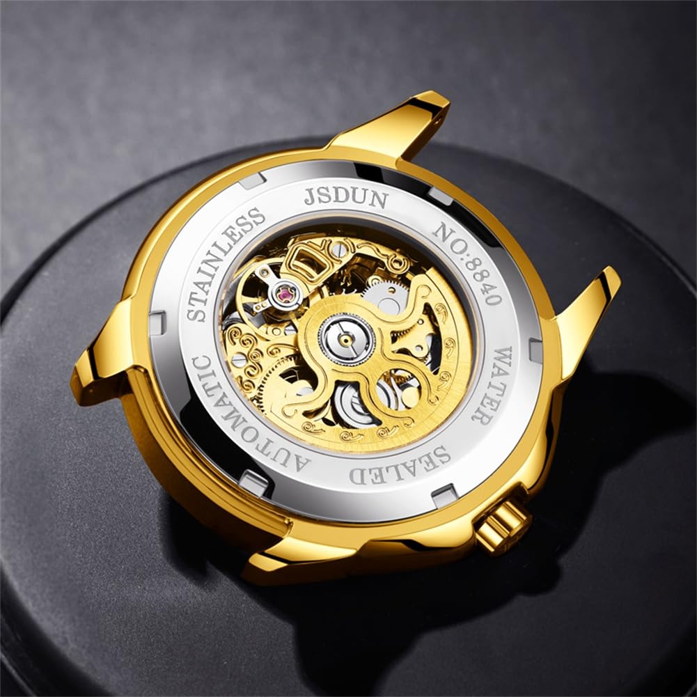 OLEVS Gold Watches for Men Luxury Automatic Dragon Skeleton Watches Mechanical Business Dress with Tungsten Steel Luminous 5atm Waterproof Diamond Fashion Wrist Watch