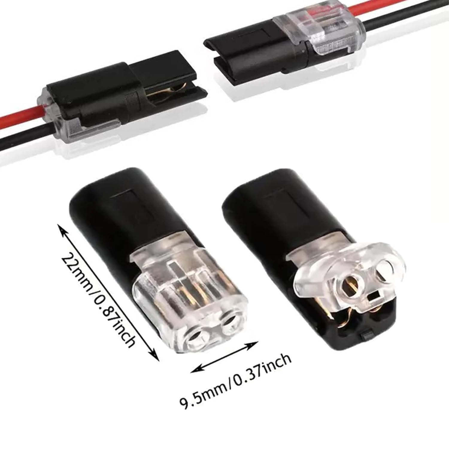 50Pcs Double-Wire Plug-in Connector with Locking Buckle, Quick Clip Wire Connector & Easy Installation, Upgraded Durable PC/PA66 Nylon Shell, for LED Strips, Automotive, Audio & Household Repairs