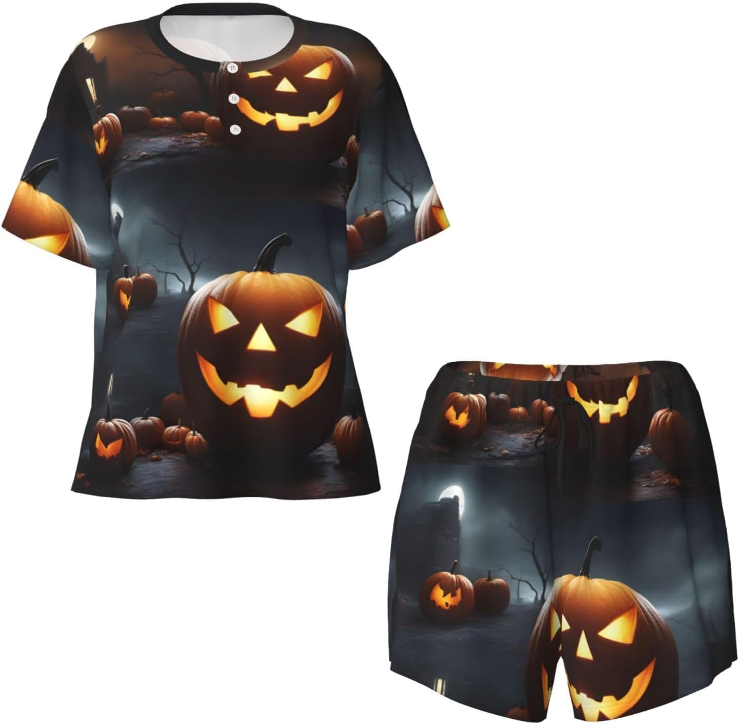 Women'S Halloween Pumpkin Print Pajamas Set,Womens Pj Sets For Summer,Loungewear Sets With Cooling Fabric