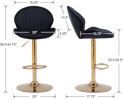 Miniatura 2 de EALSON Juego de 2 taburetes de bar giratorios modernos de altura de mostrador con respaldo y base dorada, sillas de bar ajustables, cómodos