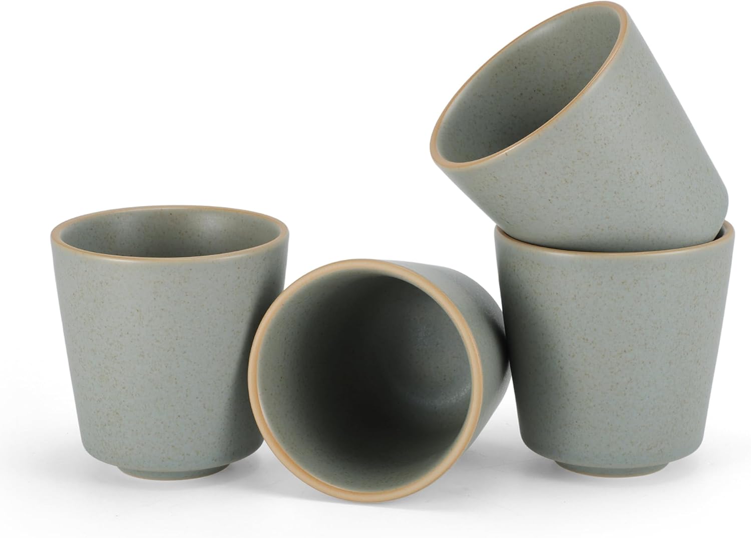 6oz Yunomi Tea Cup Set of 4, Ceramic Matcha Cup for Hot Tea and Matcha, Handle-less Espresso Cups Set, Blue, White