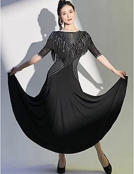 Amazon.com: BiLkar Competition Dance Dresses Waltz Modern Costume  Rhinestones Tango Foxtrot National Standard Dancing Outfit A-line Dress  Black : Clothing, Shoes & Jewelry