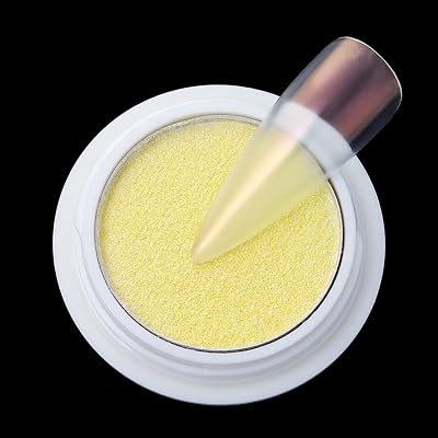 1 Pcs Mermaid Chrome Nail Powder, Holographic Iridescent Unicorn Glitter Powder Solid Laser Aurora Fairy Dust Neon Pearl Pigment Nail Powder for DIY Art Decoration with Tool Yellow JH-08