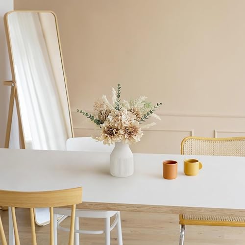 Miniatura 10 de Mkono Pequeñas flores artificiales en jarrón de cerámica de 13.7 pulgadas, centros de mesa, decoración de mesa auxiliar, arreglos florales de seda
