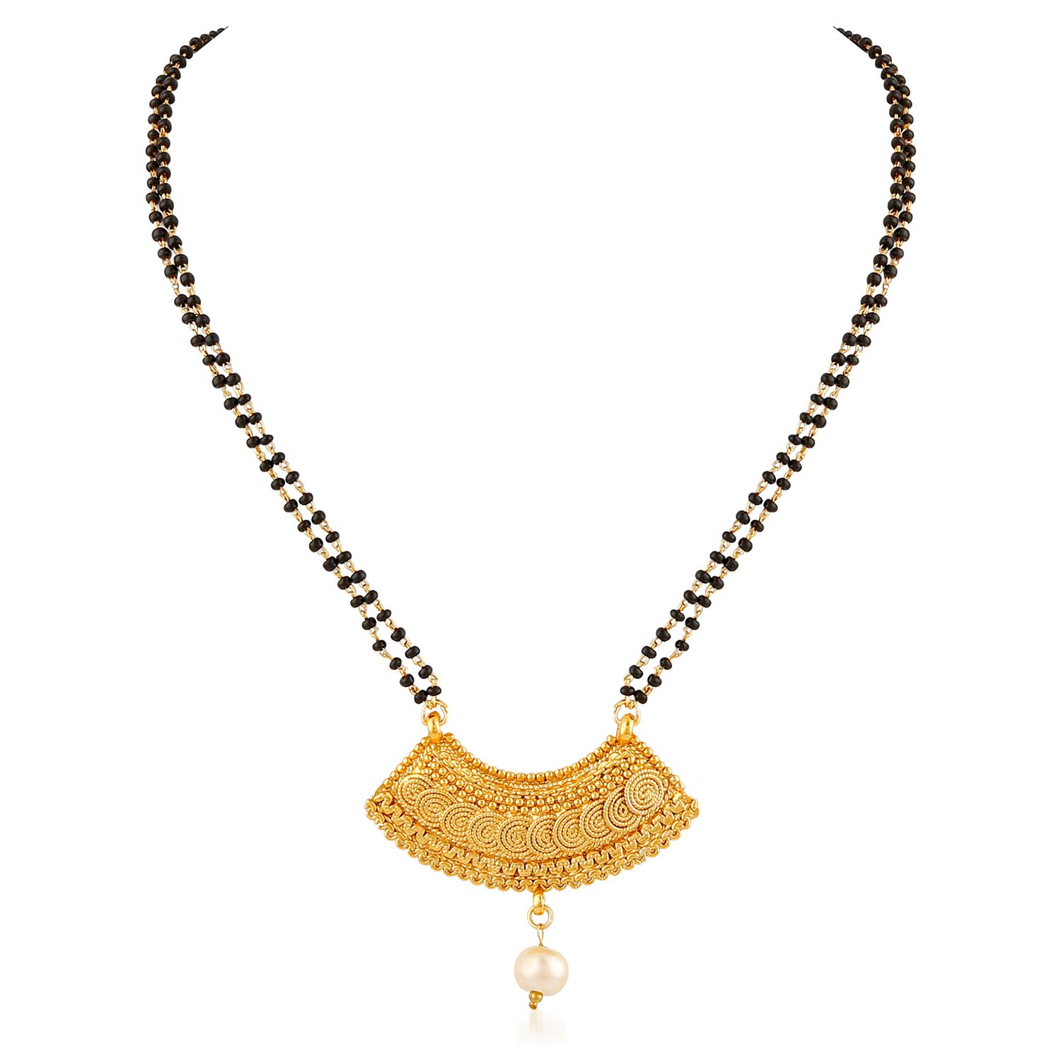 Apara Gold Plated Black Mani Mala Jalebi Design Pendant Chain Pearl frop Mangalsutra for Girls/Women (B07NYJ8HY6) Amazon Price History, Amazon Price Tracker