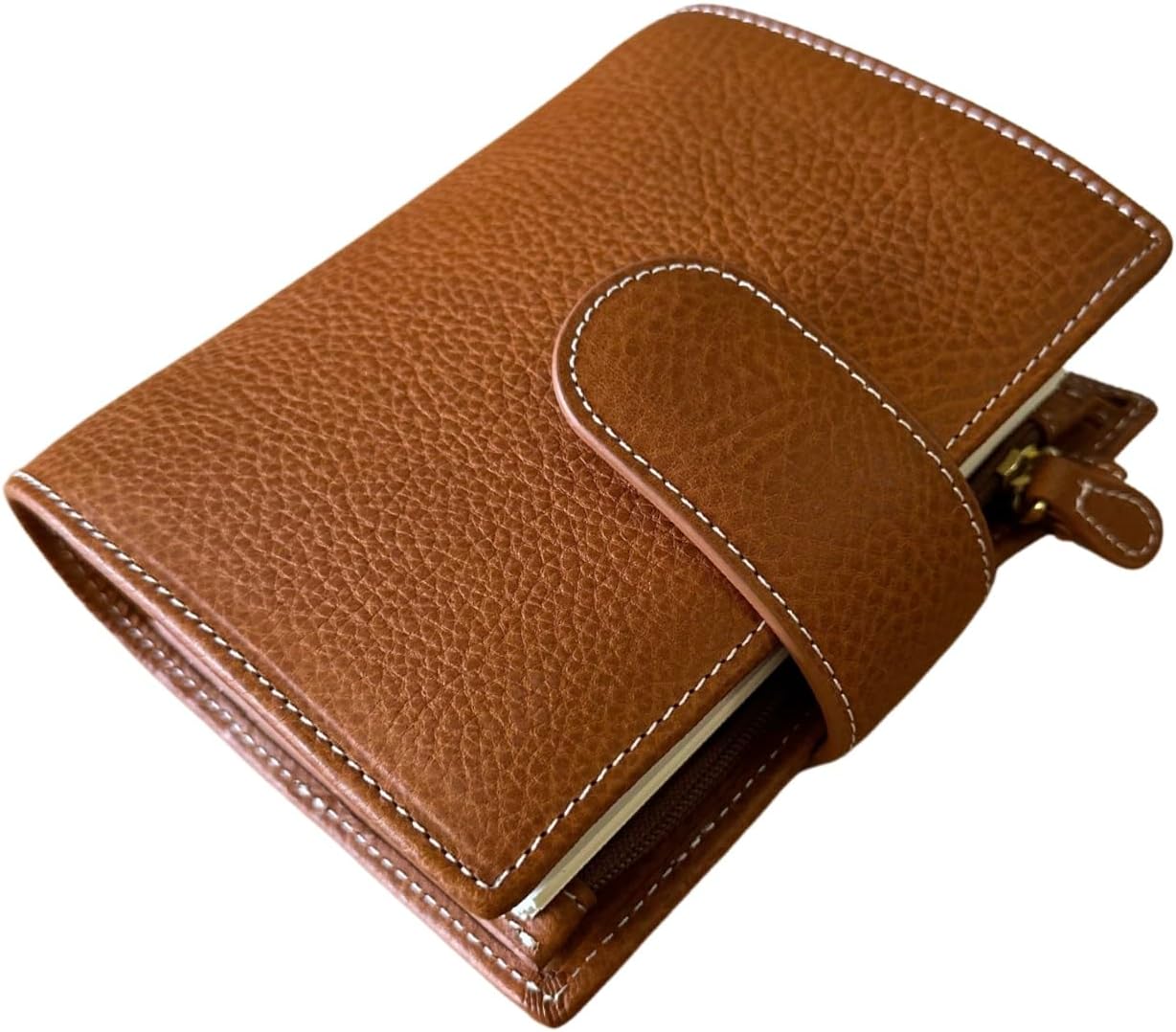 A7 Organizer Minerva Box Genuine Leather Journal Notebook,Stalogy Rings Planner Pocket size Notebook with 25MM Binder Mini Agenda Diary (Cognac brown)