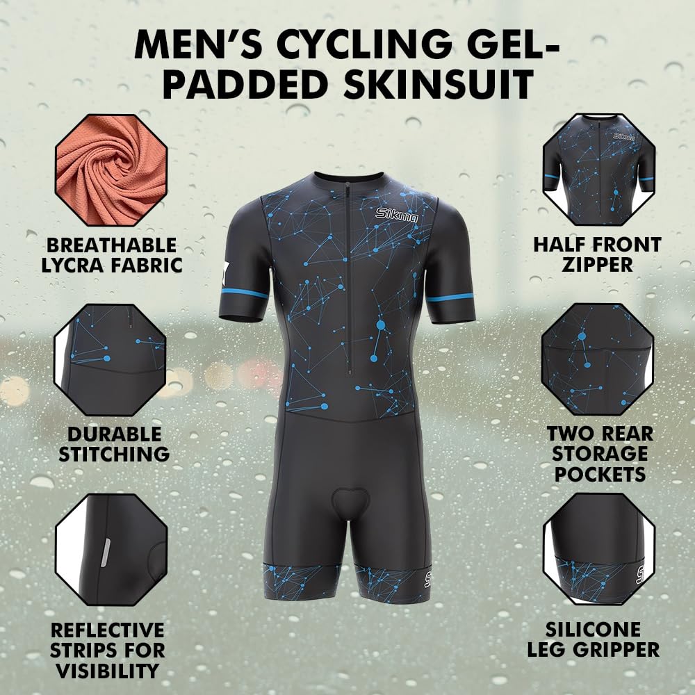 Tuta da ciclismo da uomo, con imbottitura in gel, monopezzo, design sublimato