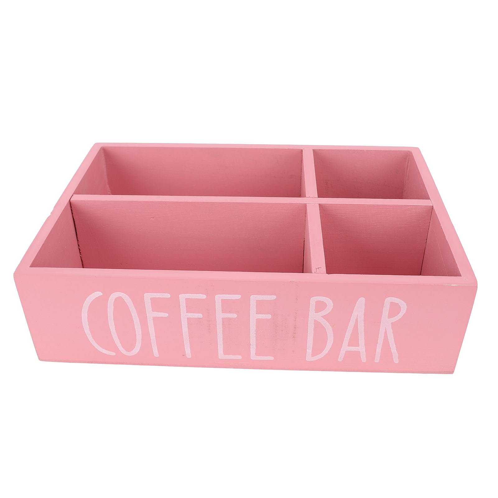 Wooden Coffee Station Organizer with Divider – Coffee Bar Accessories Storage Box for Tea Bags, Coffee Pods, Sugar Packets – Stylish Countertop Holder for Kitchen & Office (Pink)