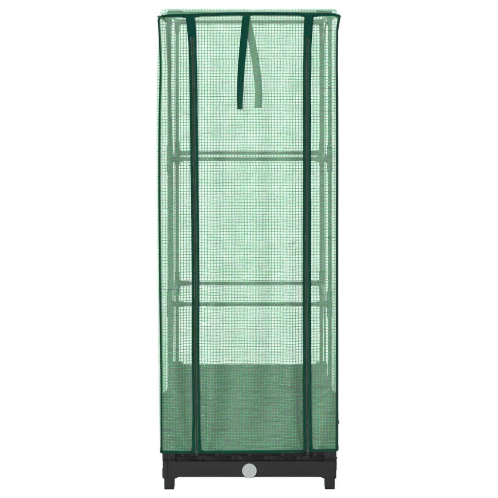 Bancal alto con accesorio de invernadero, 40 x 40 x 123 cm, aspecto de ratán, color negro, para balcón, jardín, terraza y pequeños jardines urbanos