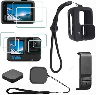 Accessory for GoPro Hero 12 11 10 9 Hero12 Hero11 Hero10 Hero9 Black,ULBTER Lens Screen Protector +Battery Door Dustproof +Rubber Case Sleeve+Lanyard + Lens Cap Cover + Lens Cap Keeper Protective Case