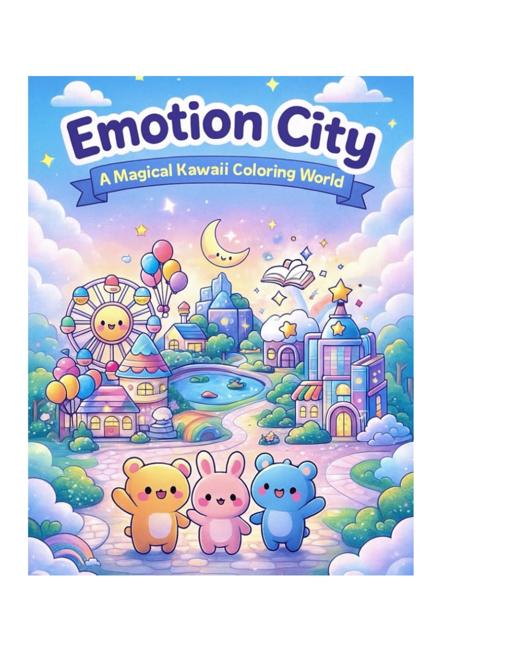 Emotion City -A Magical Kawaii Coloring World: Cute Magical Scenes and Adorable Emotion Characters for All Ages-Single-Sided Pages for Stress Relief and Creative Fun