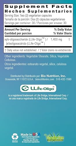 Miniatura 2 de Bio Nutrition inc fibra prebiótica - llife-oligo - 1400 mg - 60 cápsulas vegetarianas - Sin gluten - Mejora la salud intestinal - Clínicamente