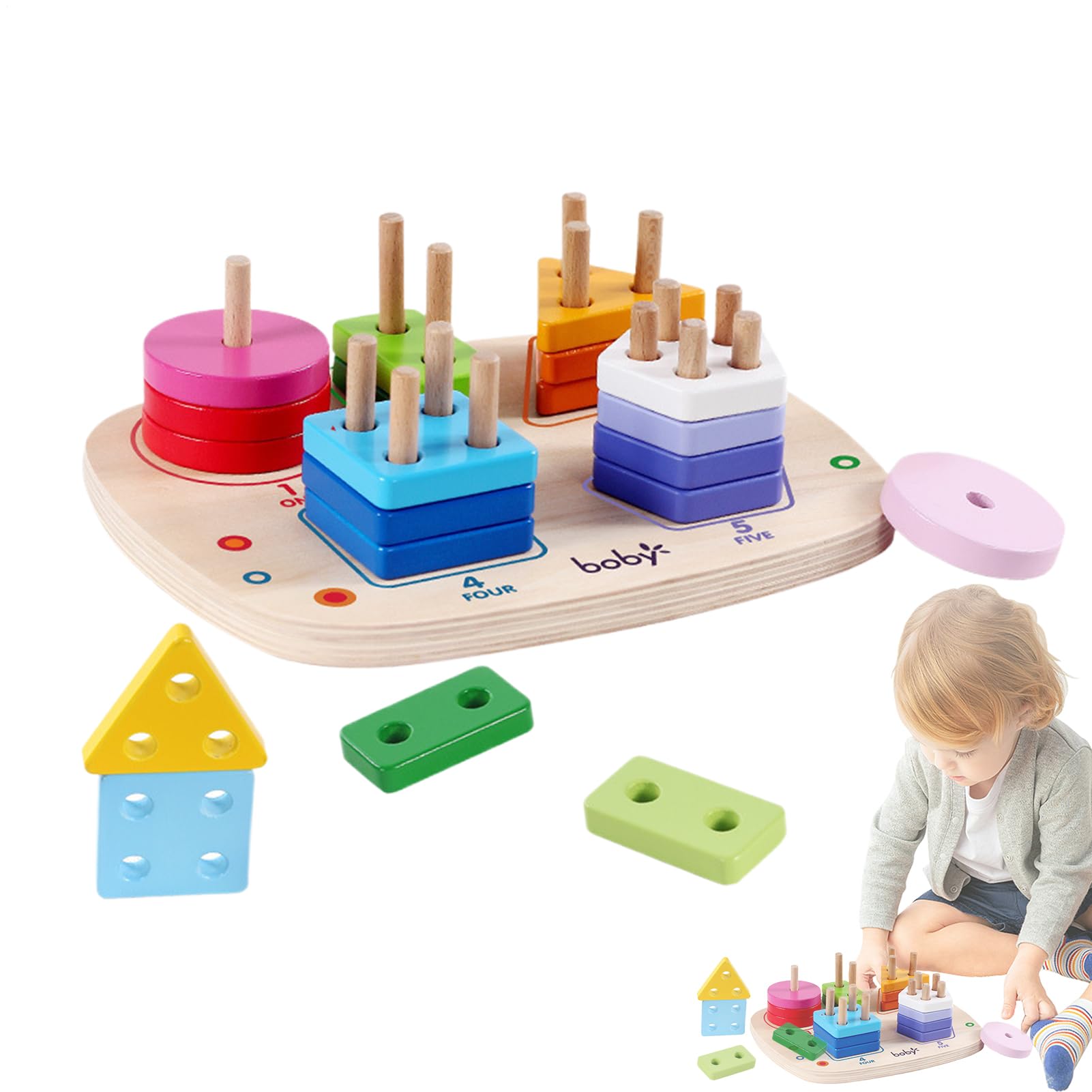 Clasificador De Formas De Madera,Tablero Geométrico Sensorial | De Apilar | para Niños Preescolares y de Jardín de Infancia para Viajes Aprendizaje y Desarrollo