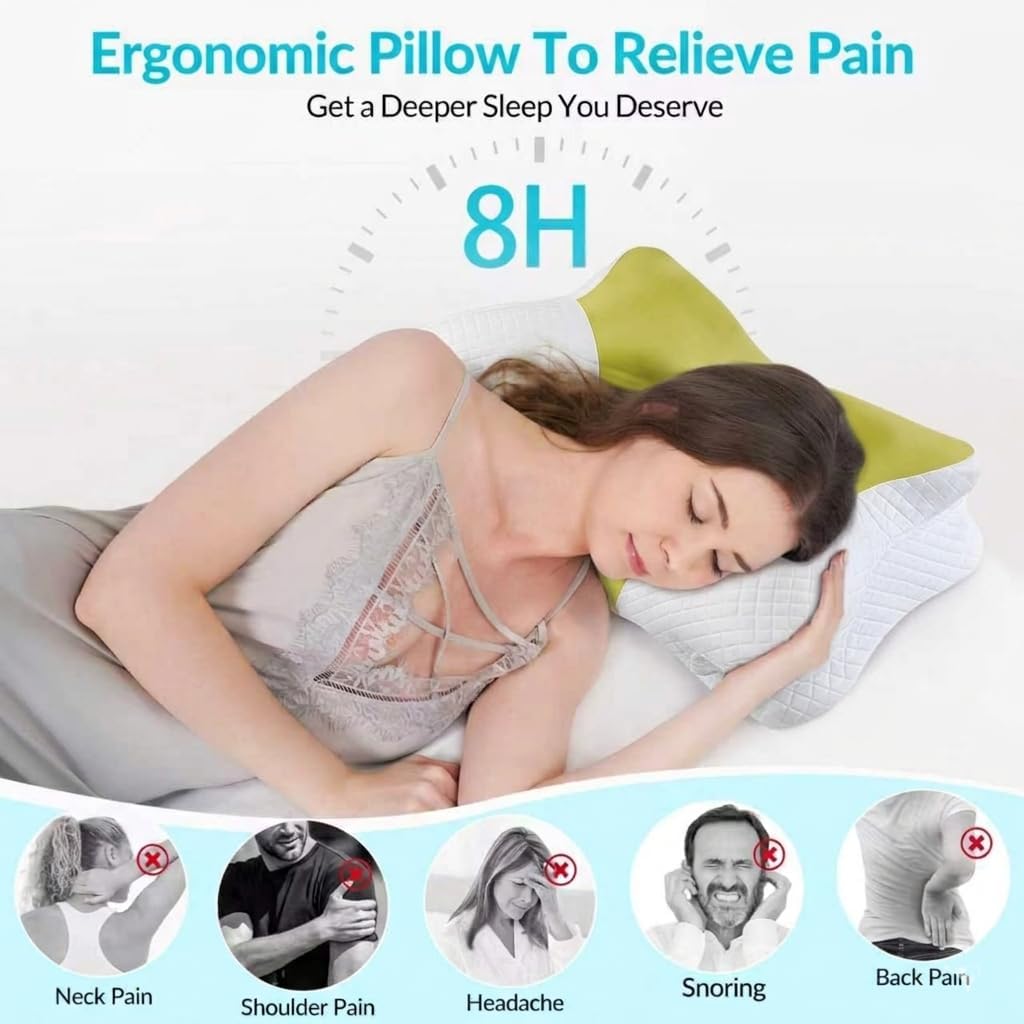 Cervical Neck Pillow for Pain Relief - Ergonomic Cooling Neck Support Pillow,Orthopedic Contour Memory Foam Side Sleeper Pillows with Breathable Ice Silk Pillowcase for Side Back Stomach Sleeper