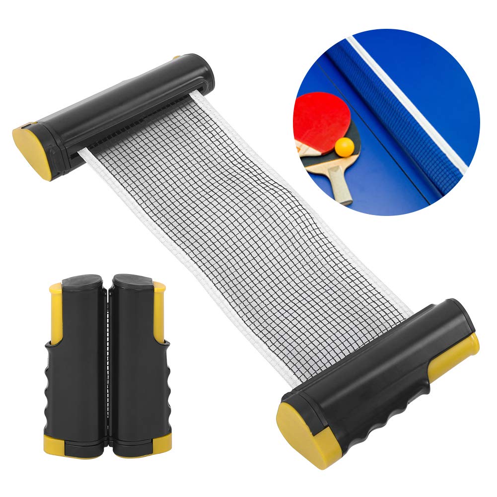 Naroote Net, Table Tennis Net 5.5x7.5inch Portable Plastic Polyester Cotton Telescopic Adjustable Table Tennis Net for Table with a Thickness of Less Than 2inch (Wavy Yellow and