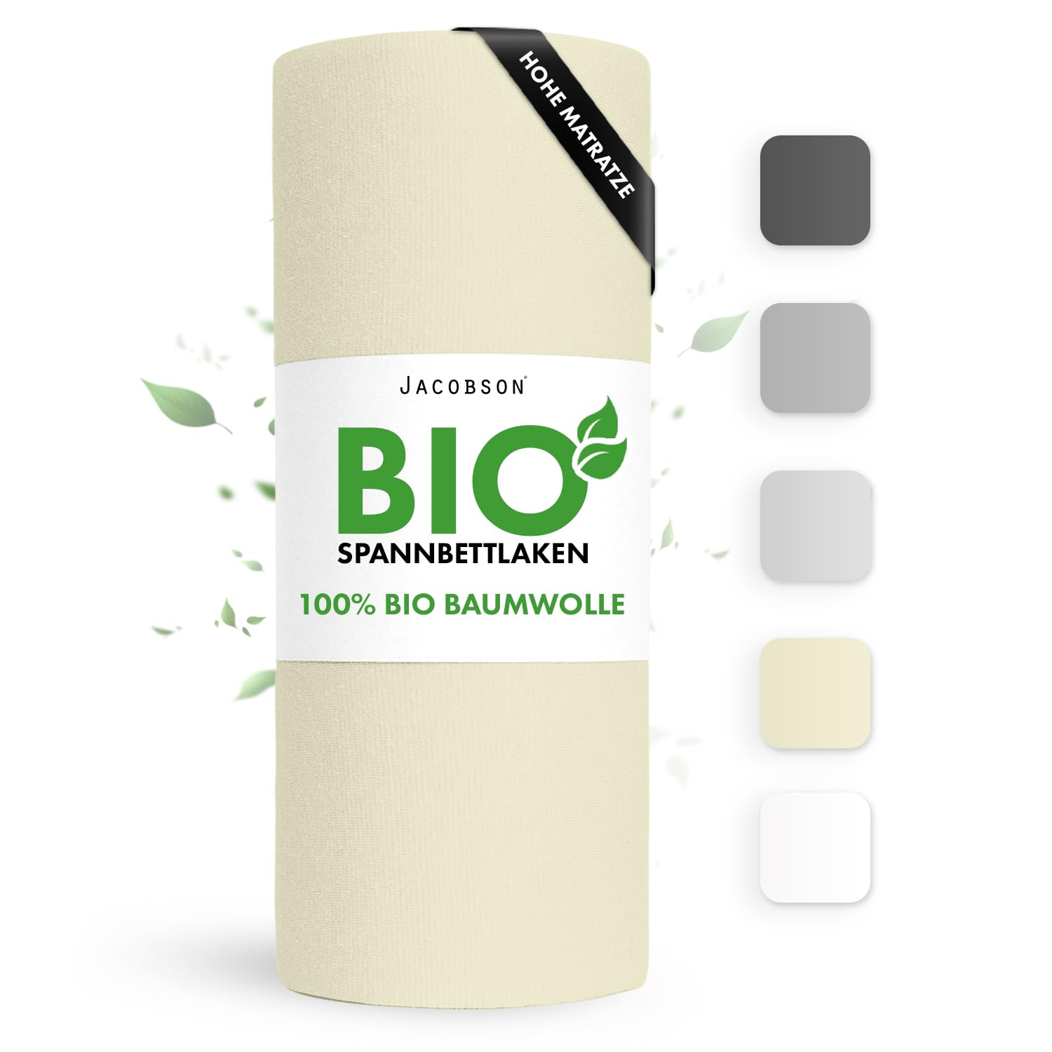 Jacobson Bio Spannbettlaken BOXSPRING 180x200cm Baumwolle Spannbettlaken, GOTS zertifiziertes Bettlaken, 160g/m² Jersey Spannbetttuch (BOXSPRINGBETT 180x200, Natur)