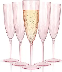 WDF 36PCS Pink Champagne Flutes Plastic - 6OZ Pink Disposable Champagne Flutes Party Supplies for Wedding/Birthday/Parties