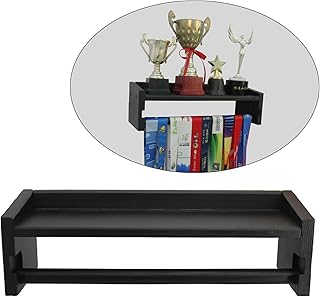 Medal Hanger Trophy Shelf, Wooden Medal Holder & Trophy Rack with Shelf, Wall Mounted Metal Hanger Trophy Race Medal Display, Black