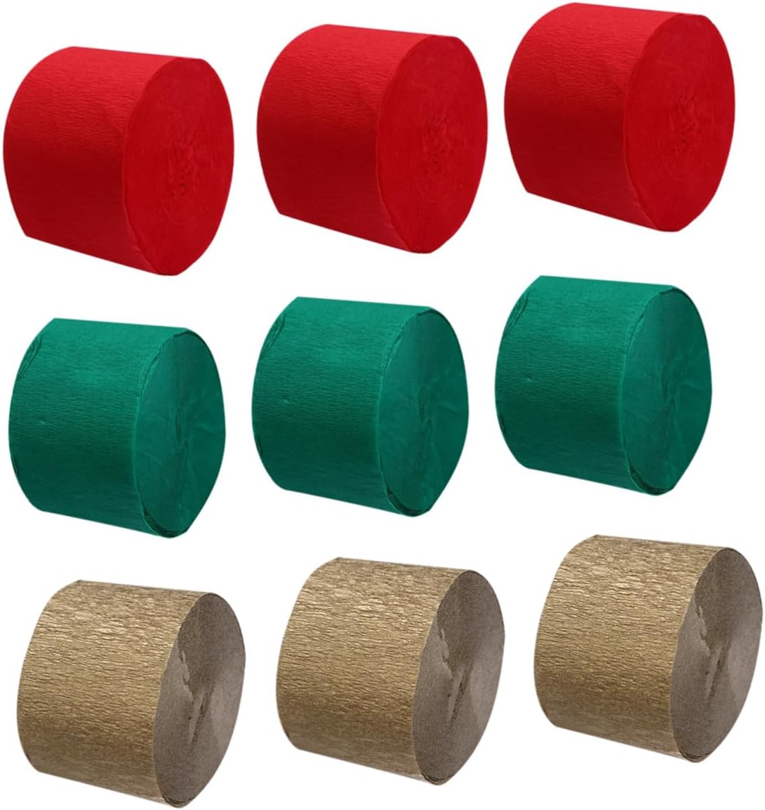 YARNOW 9 Pcs Crepe Paper Streamers Set for Party Decorations, DIY Colored Crepe Paper Rolls 4.5cm X 25m in Red, Gold, and Dark Green, Halloween and Christmas Craft Supplies