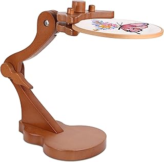 Adjustable Embroidery Stand with Violin-Shaped Base, Beech Wood Cross Stitch Hoop Holder, Lap & Tabletop Frame with Clamp for Quilting Needlework