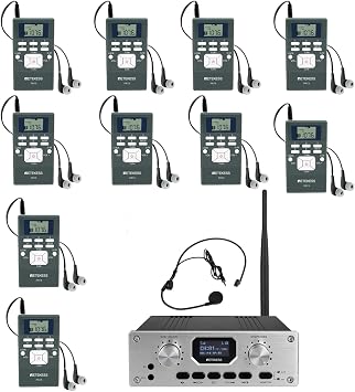 Retekess TT119 Church Translation System, Assistive Listening System, 300m/980ft, Support Stereo Input, Recording Function, Simultaneous Interpretation Devices for Court (1 Transmitter 10 Receivers)