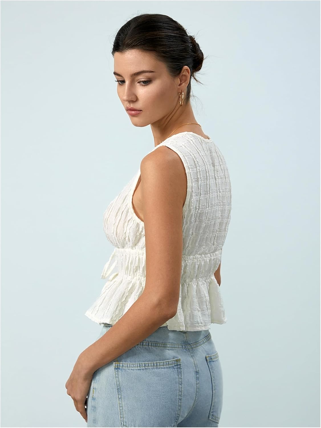 MakeMeChic Women's Tie Front Tank Top Sleeveless Ruffle Hem Crop Going Out Tops - Image 4