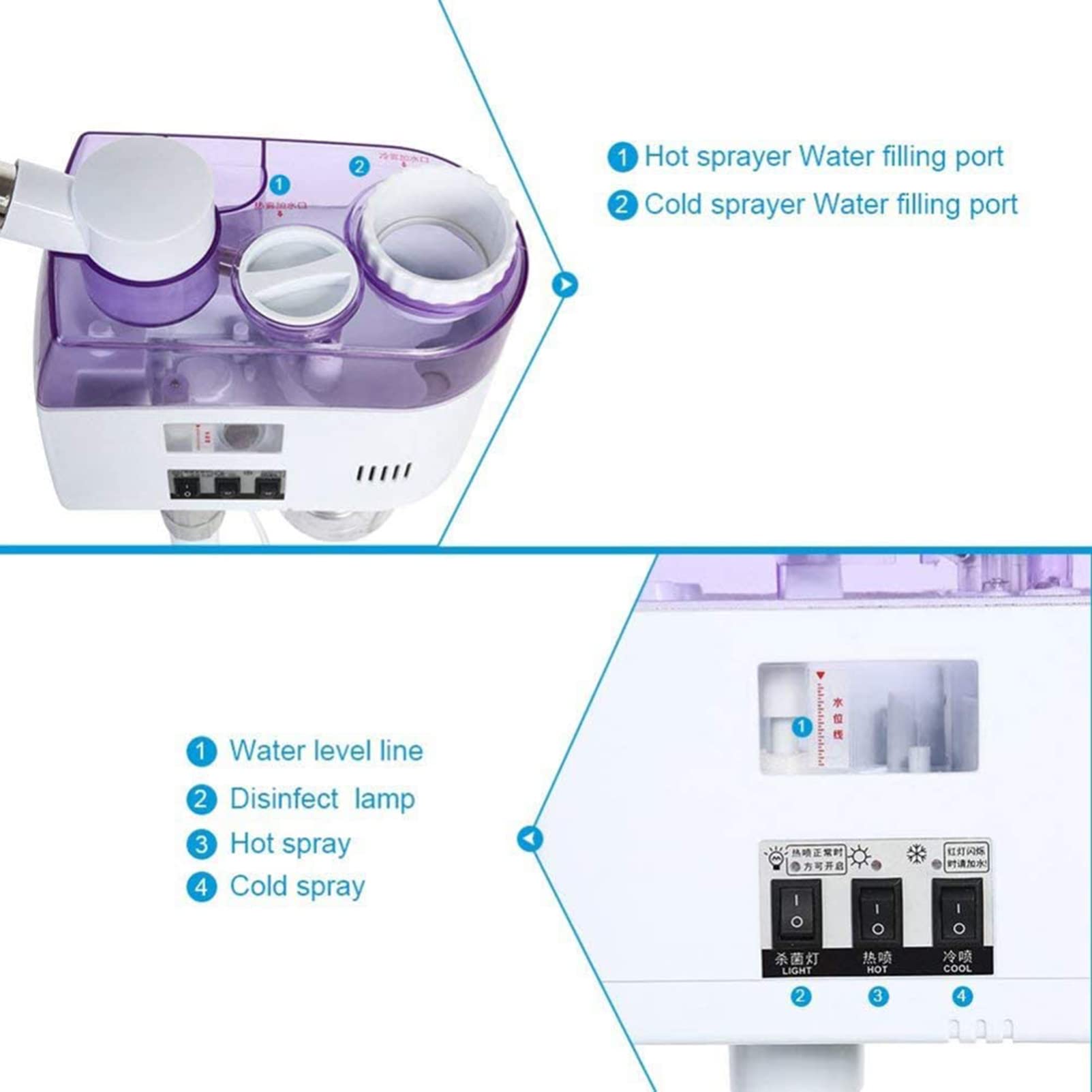RSGK Vaporizzatore Facciale 2 in 1, Umidificatore a Vapore con Nebbia Calda E Fredda, Crema Idratante per La Pelle, Pori Aperti, Riduzione dei Punti Neri, Spa per Salone di Bellezza Domestico