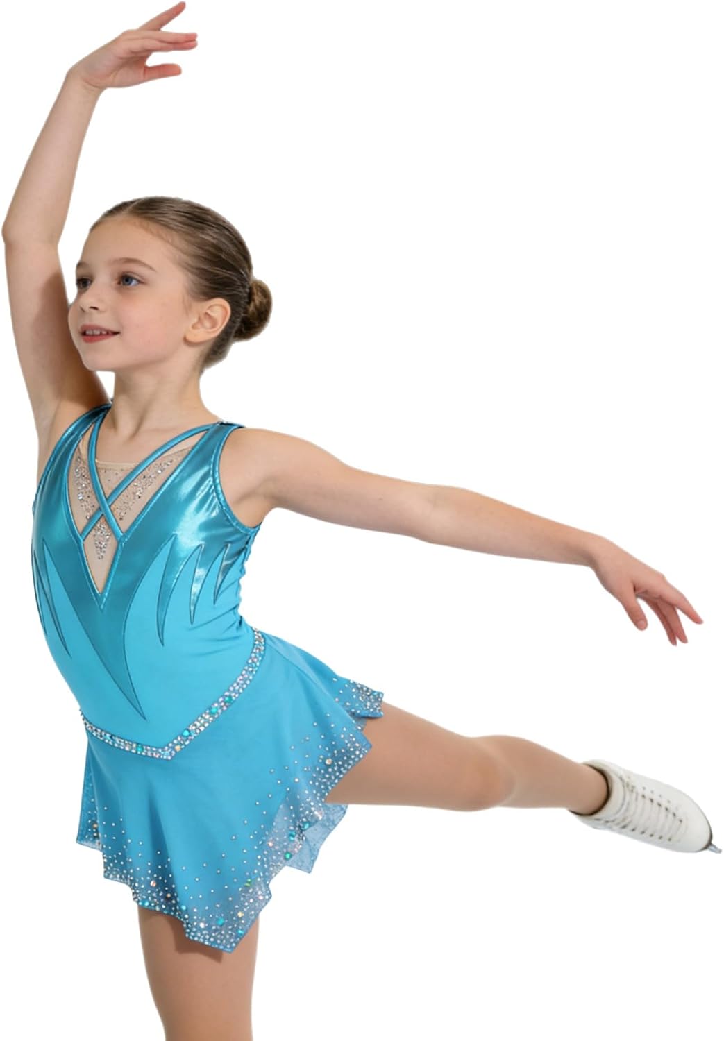 iEFiEL Girls Figure Skating Dress Sparkly Sleeveless Modern Gymnastics Ballet Dance Dress for Stage Show