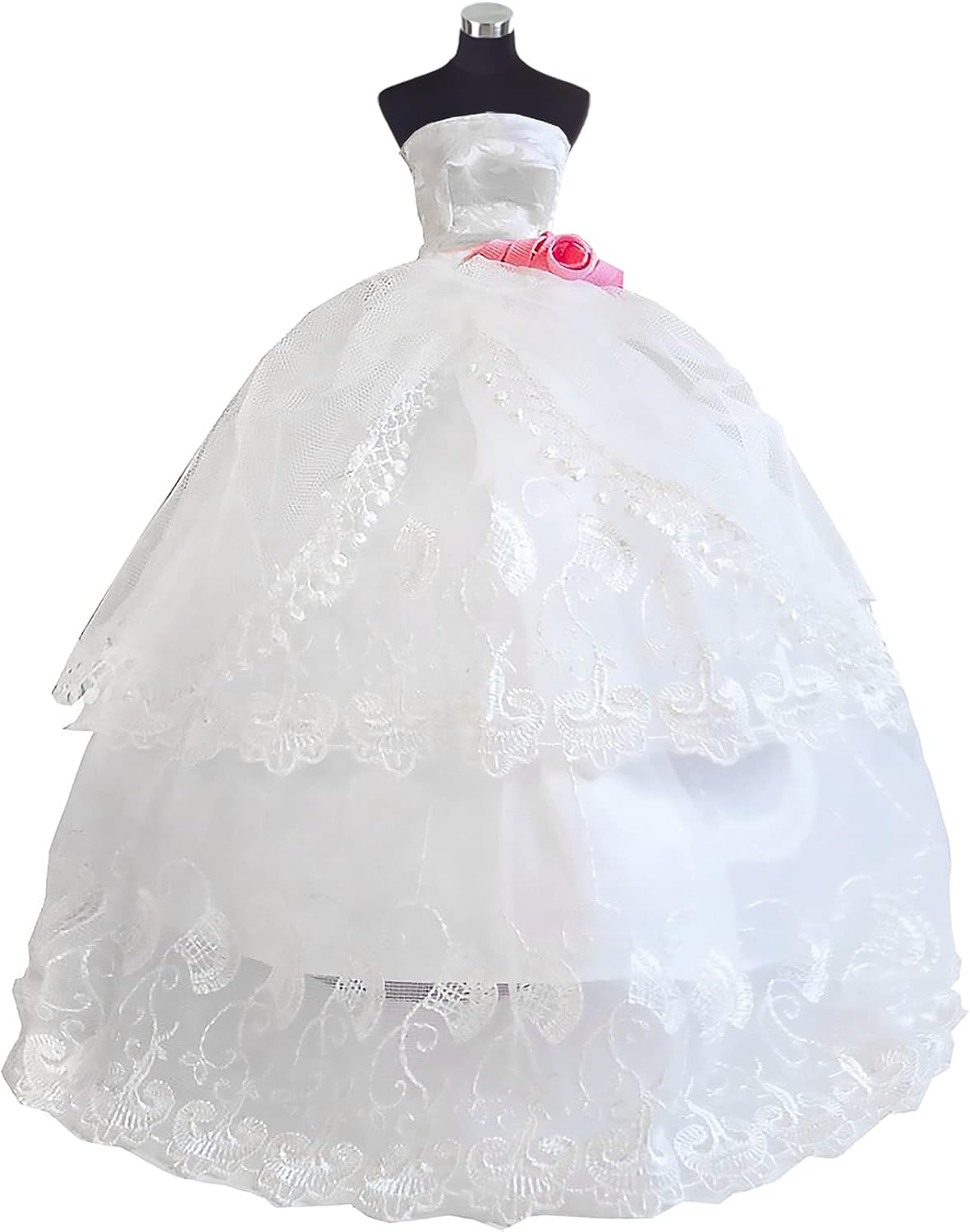 Peregrine Romantic Silver White Ball Gown Strapless White Vine Floral Print Dress for 11.5 inches Dolls