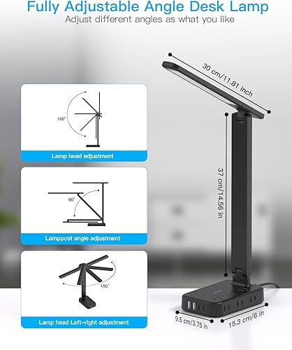 Miniatura 4 de One Beat Lámpara de escritorio con 6 tomas de corriente, 4 puertos USB (2 puertos USB-C), tira de alimentación de protección ocular con 4 modos de